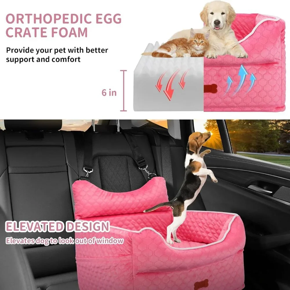Dog Car Seat - Memory Foam Dog Booster Seat for Small Dogs Up to 25lbs